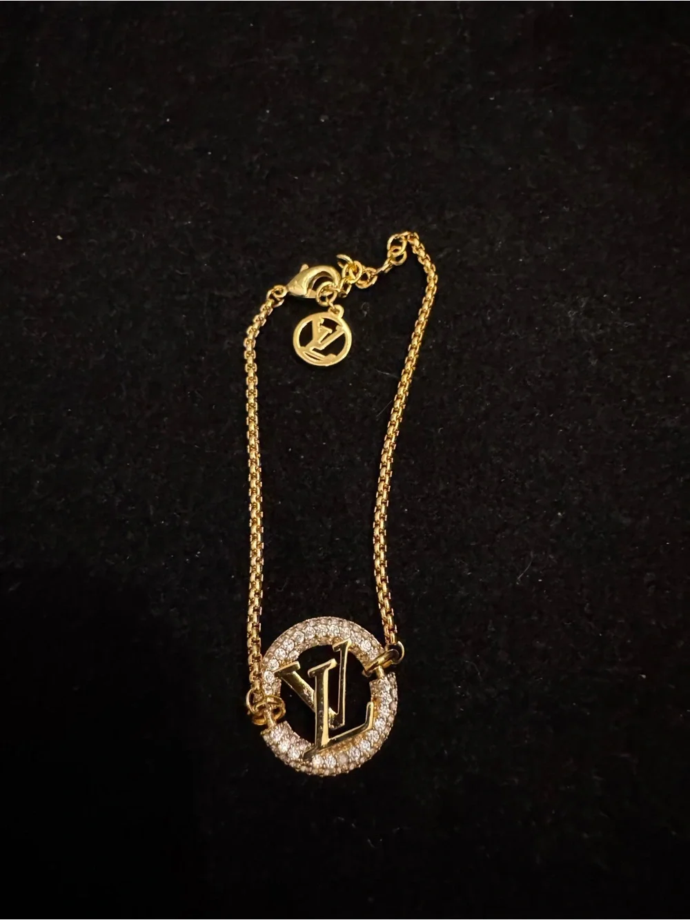 Louis Vuitton Gold-Tone Crystal LV Circle Pendant Necklace